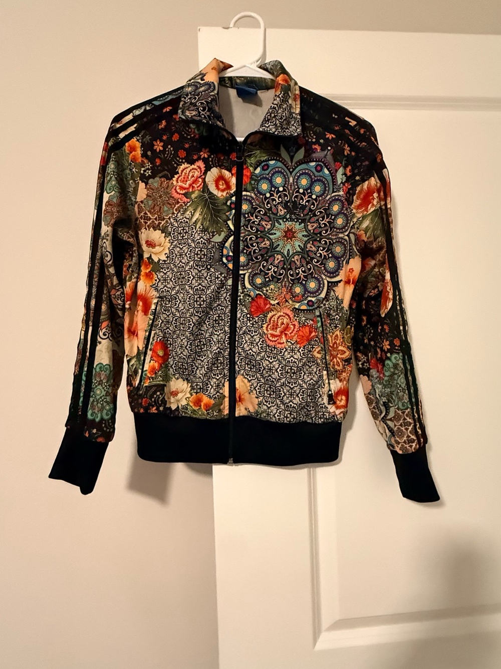adidas Multicolor Floral Mosaic Bomber Jacket - Black, Green, Orange, Cream - Picture 5 of 11